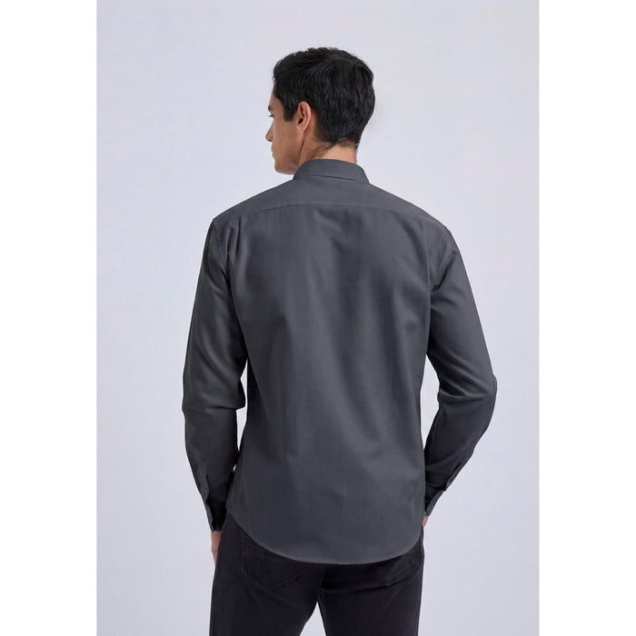 Hisdern Men's Dark Grey Oxford Shirts with Chest Pocket Formal Office