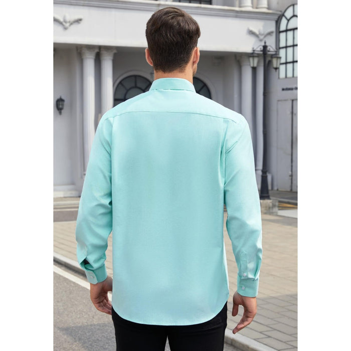 Hisdern Men's Lake Blue Oxford Shirts with Chest Pocket Weekend Wear