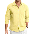 Hisdern Men's Long Sleeve Yellow Casual Linen Shirts for Summer Beach
