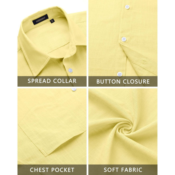 Hisdern Men's Long Sleeve Yellow Casual Linen Shirts for Summer Beach
