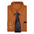 Hisdern Non-iron Brown Dress Shirt and Striped Tie