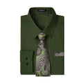 Men's Shirt with Tie Handkerchief Set - GREEN ARMY