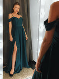 Off the Shoulder Dark Green Prom Dresses, Green Off Shoulder Long Formal Bridesmaid Dresses