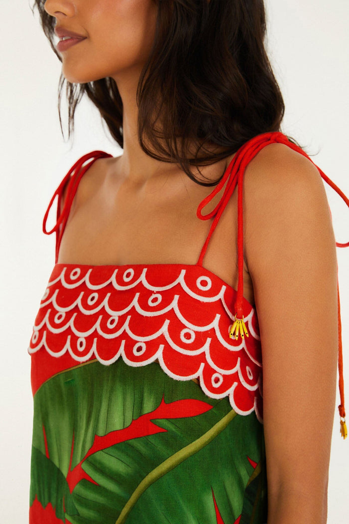 FARM Rio model wearing the Fruit Trolley Red Mini Dress