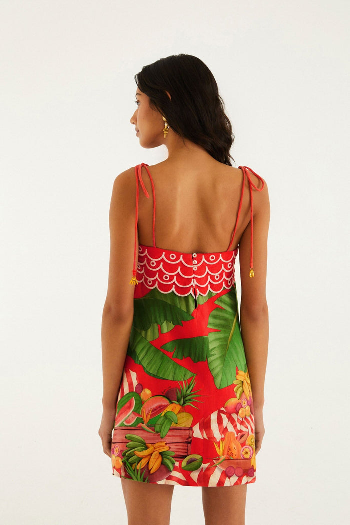 FARM Rio model wearing the Fruit Trolley Red Mini Dress