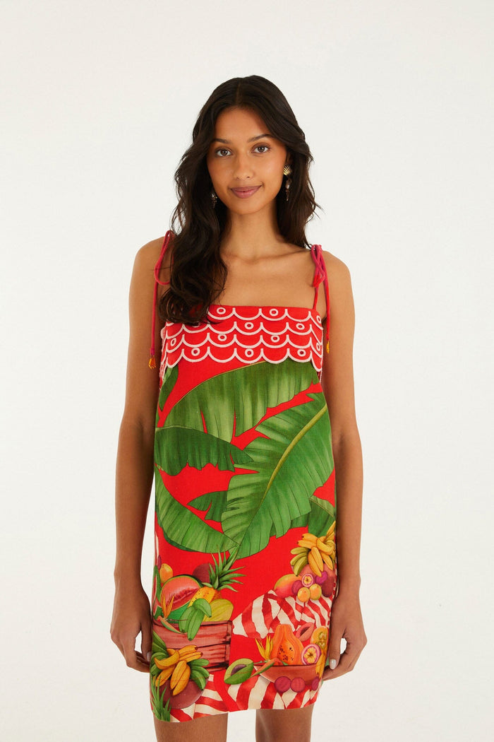FARM Rio model wearing the Fruit Trolley Red Mini Dress