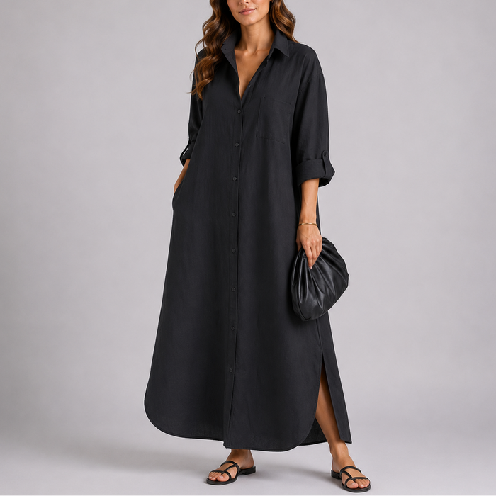 Relaxed Linen Shirt Maxi Dress – Lightweight & Effortless