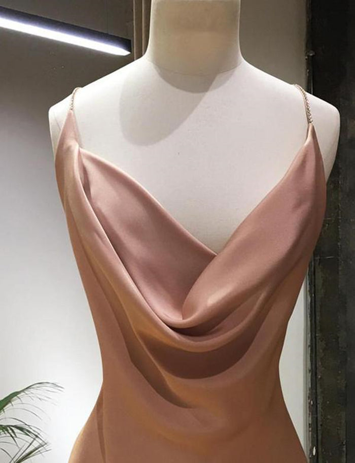 Sheath Champagne Long Prom Dresses, Champagne Floor Length Formal Evening Dresses