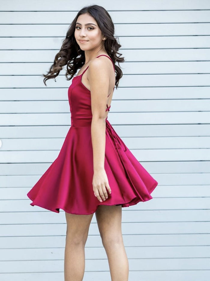 Short Backless Burgundy Prom Dresses, Short Wine Red Formal Graduation Dresses