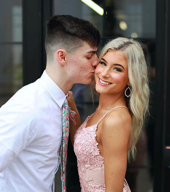 Short Backless Pink Lace Prom Dresses, Short Backless Pink Lace Formal Homecoming Dresses