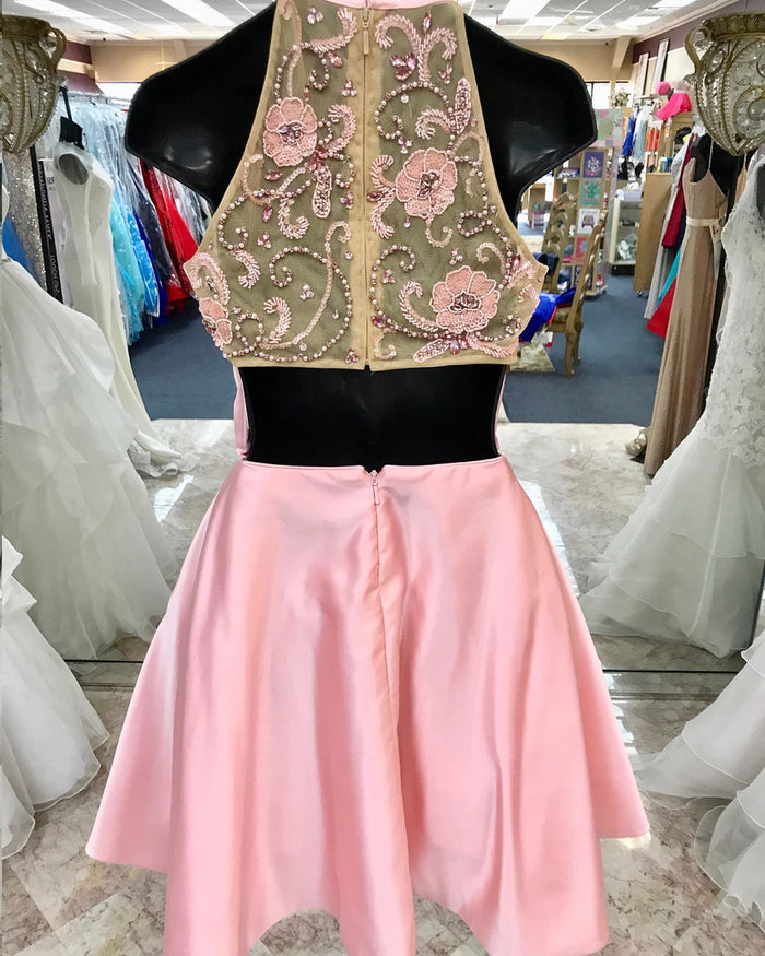 Short Pink Navy Blue Beaded Prom Dresses, Short Pink Navy Blue Formal Graduation Dresses