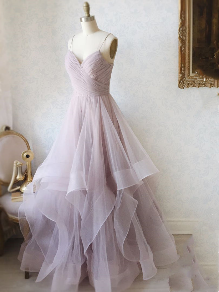 V Neck Backless Prom Gown, Open Back Pink Formal Evening Dresses